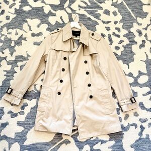 Banana Republic Black and Cream Houndstooth Trench Coat - Petite Large